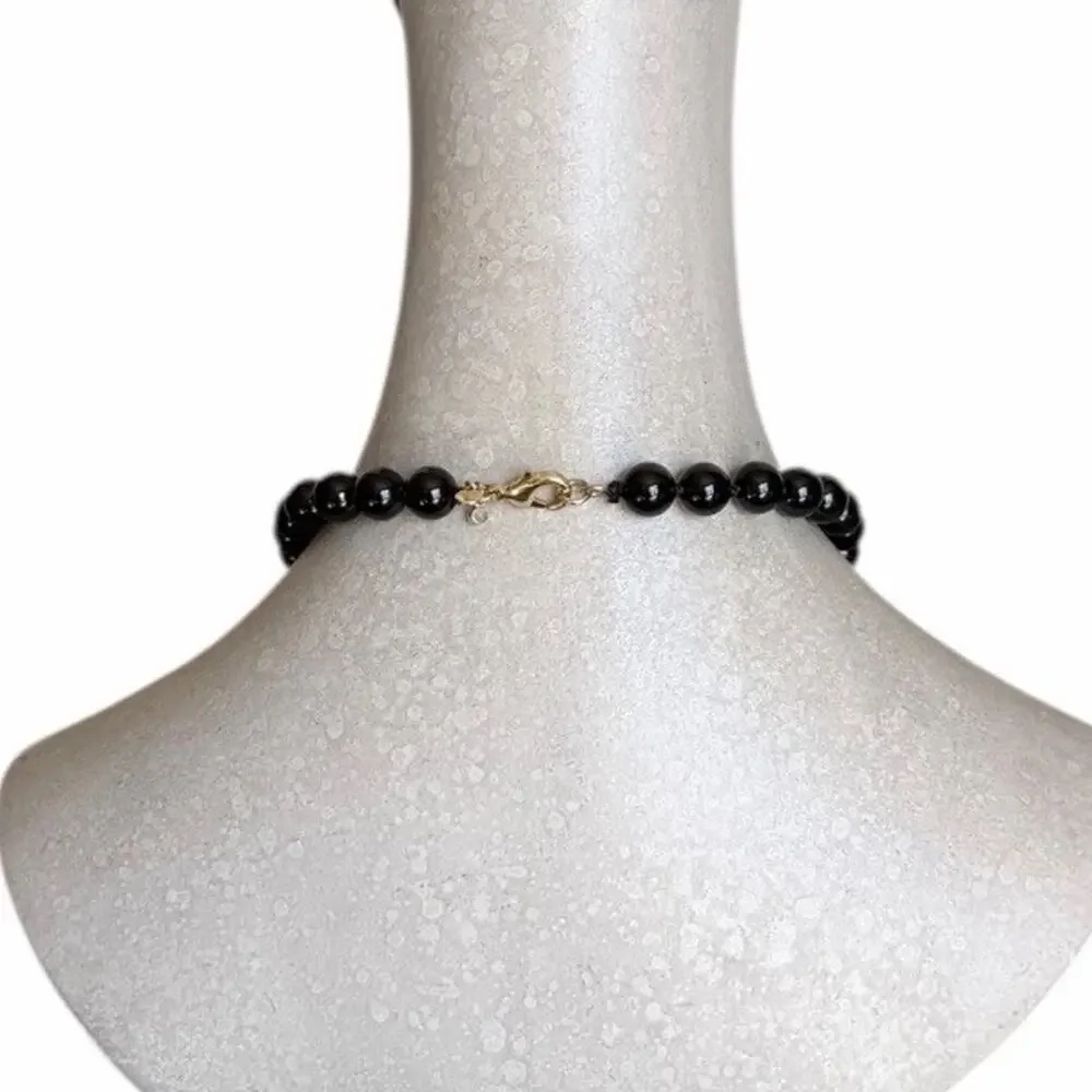 Amy Taylor Black Beaded Tassel Necklace Faux Pearl Statement Jewelry
